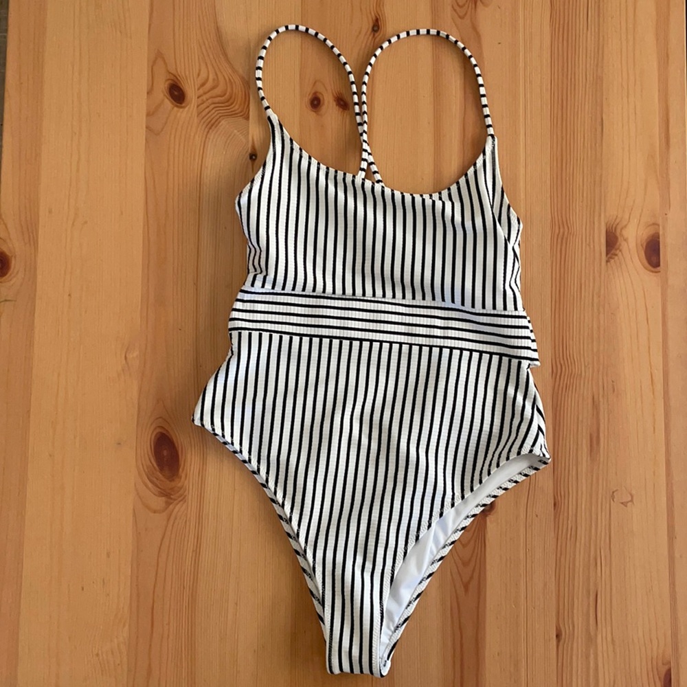 Shade & Shore black and white striped one piece